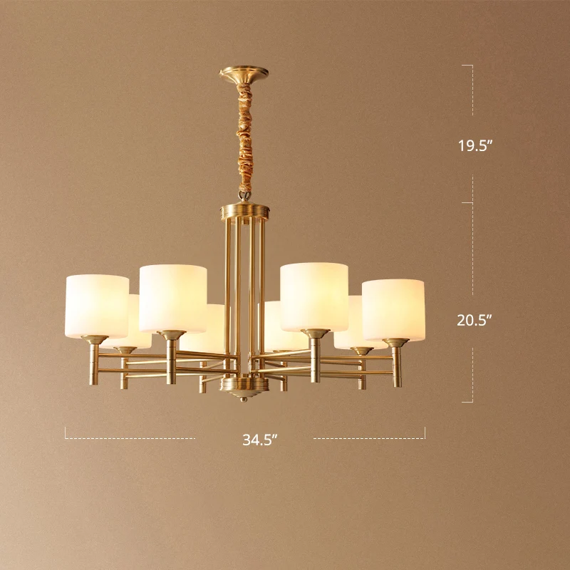 Brass Cylindrical Pendant Lighting Traditional Wit Glass Living Room Chandelier Lamp Brass