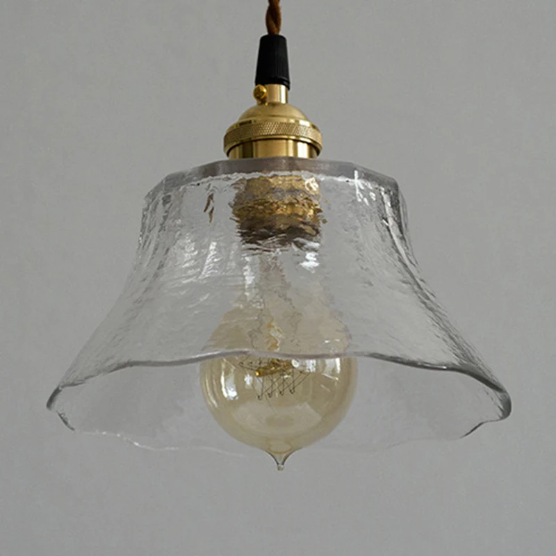 Brass 1 Light Ceiling Light Retro Helder Glass Shade Living Room Small Hanging Lamp Brass