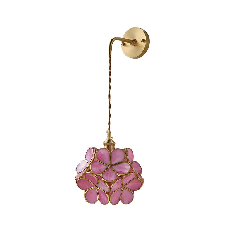 1 Bulb Bedroom Sconce Lamp Tradition Wall Lighting Fixture Flower White/Pink/Blue Glazen Shade Tan