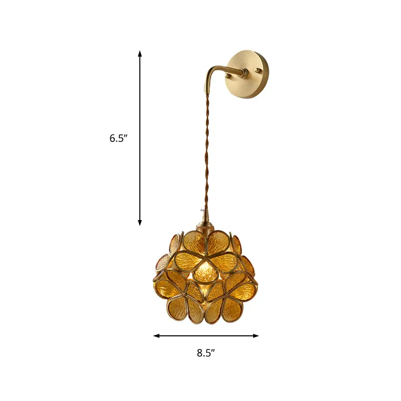 1 Bulb Bedroom Sconce Lamp Tradition Wall Lighting Fixture Flower White/Pink/Blue Glazen Shade Tan