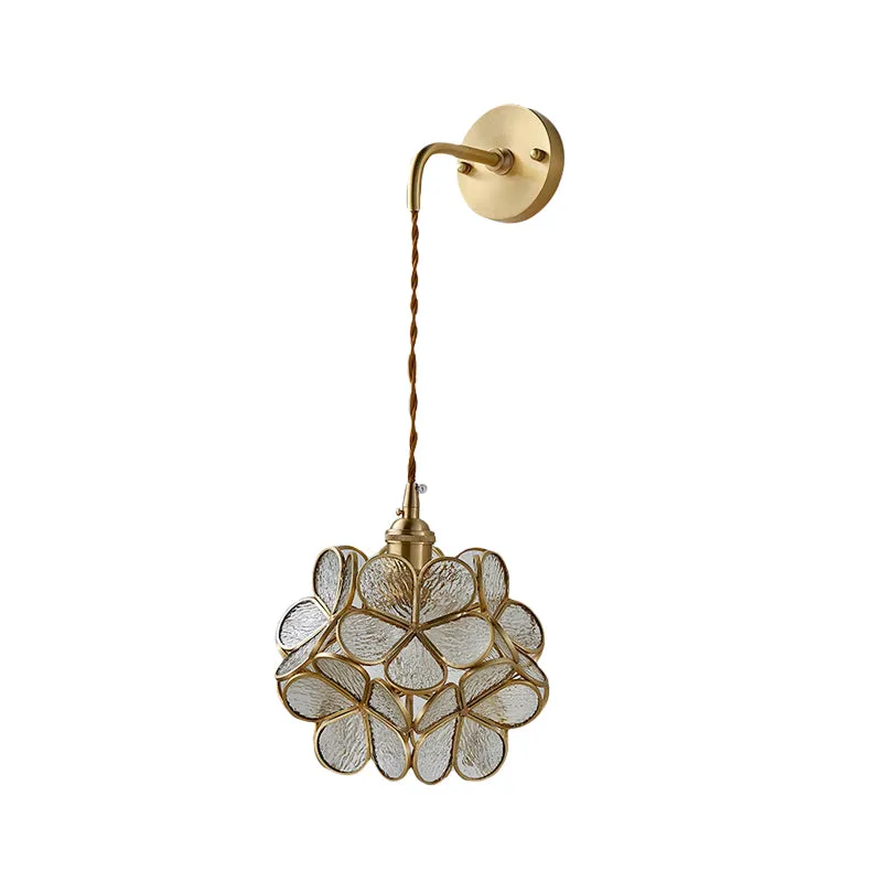 1 Bulb Bedroom Sconce Lamp Tradition Wall Lighting Fixture Flower White/Pink/Blue Glazen Shade Tan