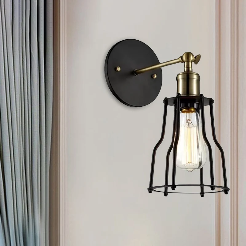 1 Bulb Ijzer Wall Sconce Lighting Farmhouse Brass/Aged Brass Cage Shade Dining Room Adjustable Wall Lighting Brass