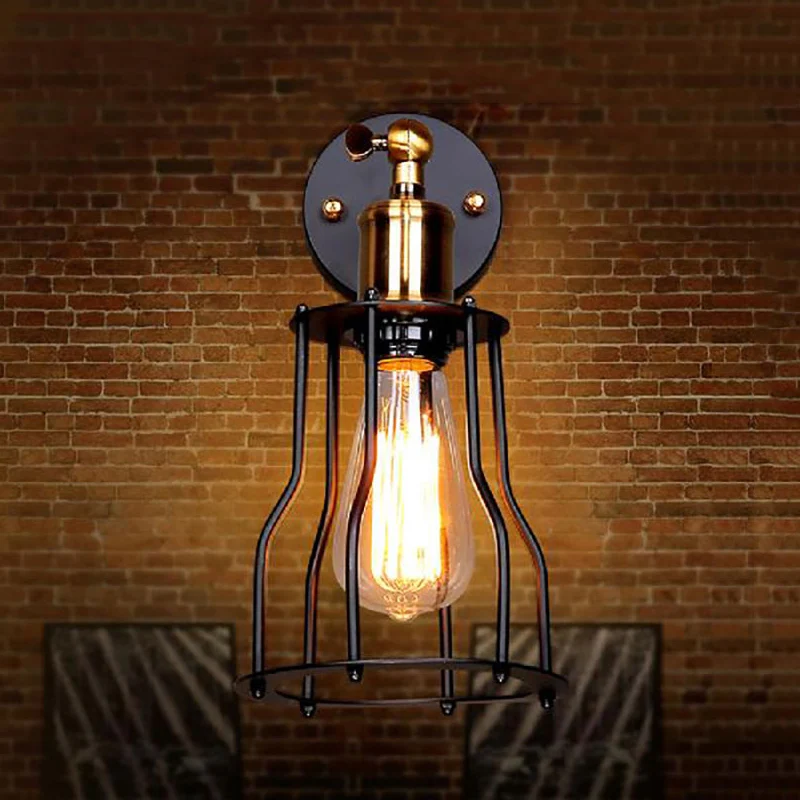 1 Bulb Ijzer Wall Sconce Lighting Farmhouse Brass/Aged Brass Cage Shade Dining Room Adjustable Wall Lighting Brass