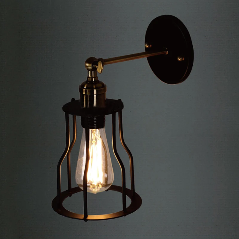1 Bulb Iron Wall Sconce Lighting Farmhouse Brass/Aged Brass Cage Shade Dining Room Regelbaar Wall Lighting Brass