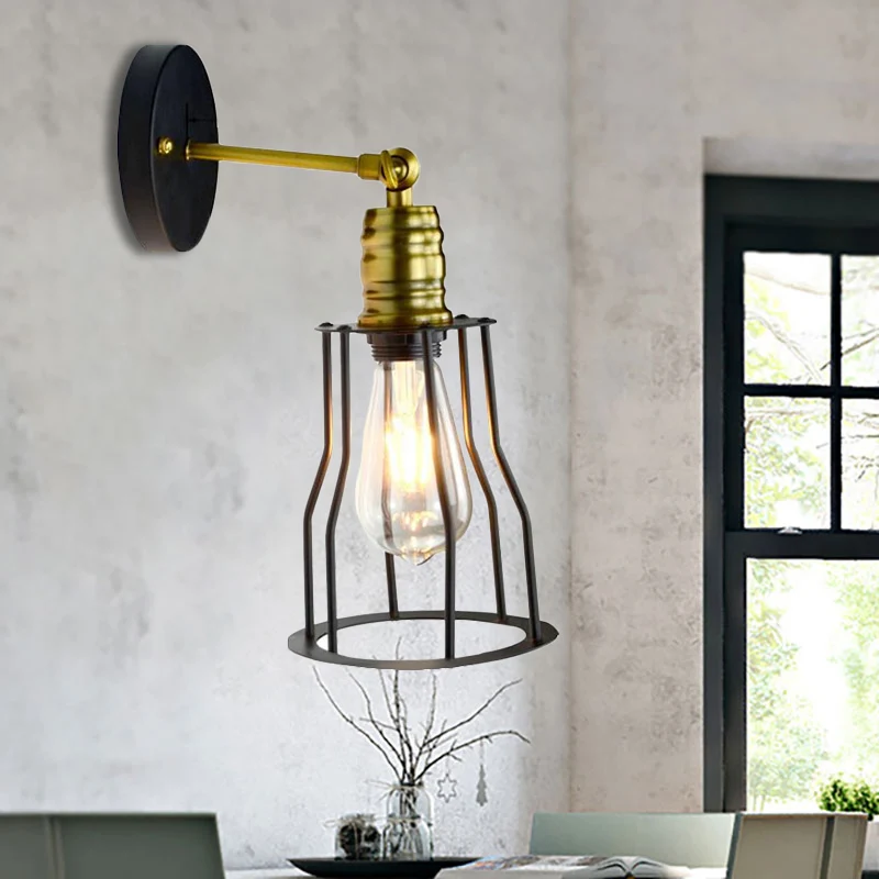 1 Bulb Iron Wall Sconce Lighting Farmhouse Brass/Aged Brass Cage Shade Dining Room Regelbaar Wall Lighting Brass