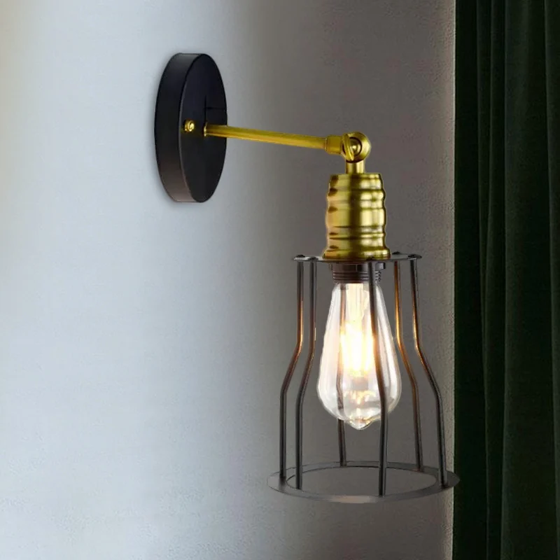 1 Bulb Iron Wall Sconce Lighting Farmhouse Brass/Aged Brass Cage Shade Dining Room Regelbaar Wall Lighting Brass