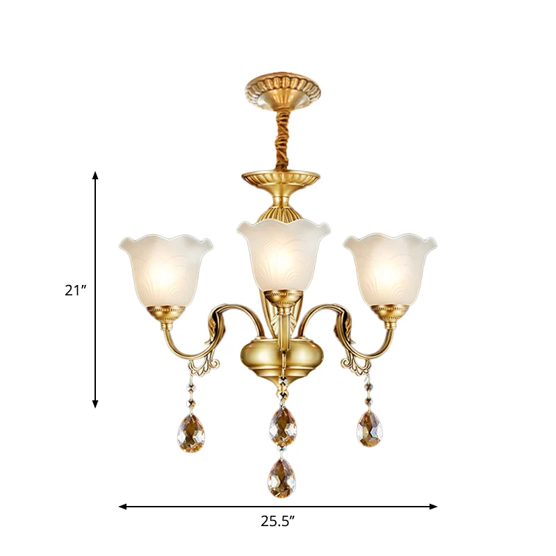 3/5 Bulbs Scrolls Hanging Lamp Traditional Gold Crystal Floral Shade Chandelier Helder Glass Drops Gold