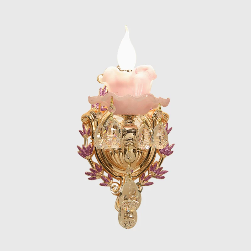 Candle Bedroom Wall Sconce Light Oud Clear Crystal Glass 1/2 Heads Gold Wall Lighting Fixture Gold