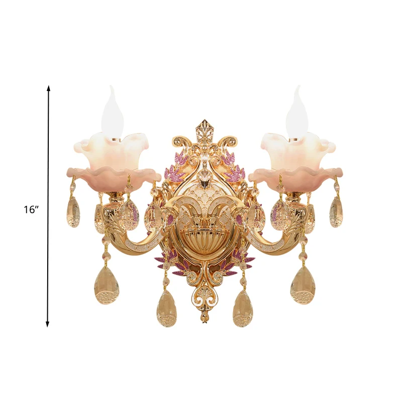 Candle Bedroom Wall Sconce Light Oud Clear Crystal Glass 1/2 Heads Gold Wall Lighting Fixture Gold