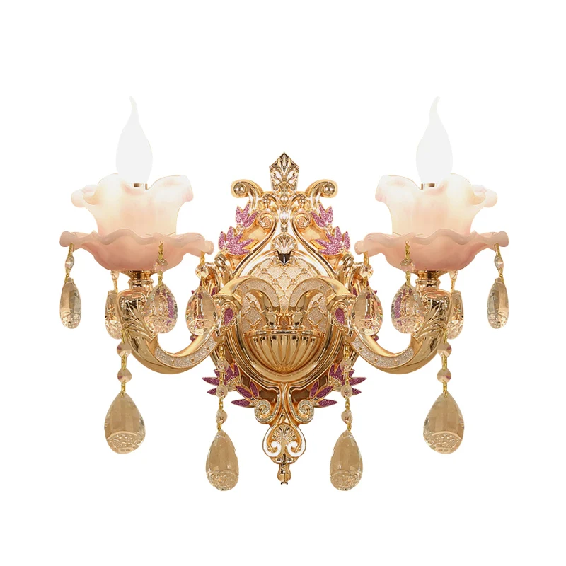 Candle Bedroom Wall Sconce Light Vintage Clear Crystal Glaswerk 1/2 Heads Gold Wall Lighting Fixture Gold