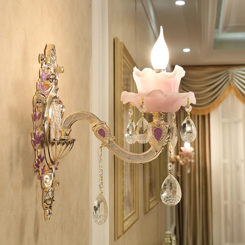 Candle Bedroom Wall Sconce Light Vintage Clear Crystal Glaswerk 1/2 Heads Gold Wall Lighting Fixture Gold