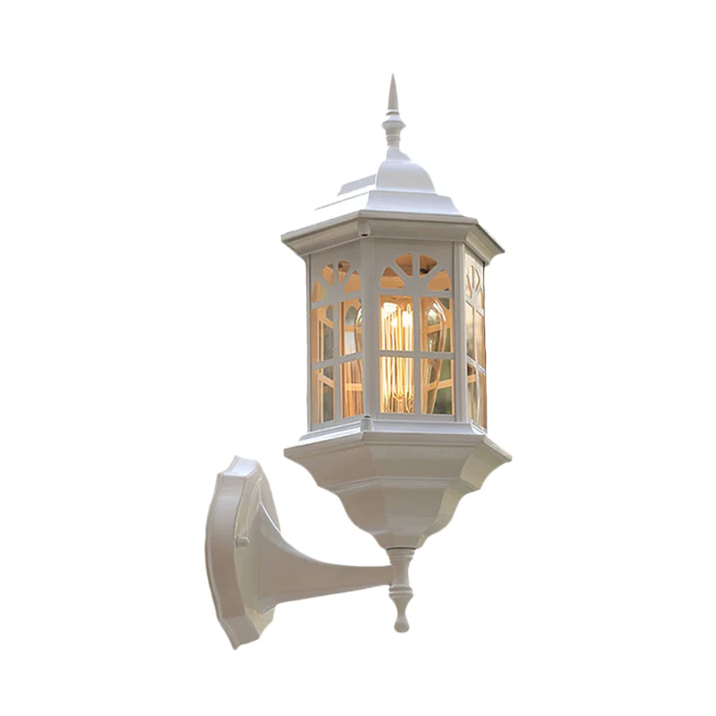 Castle Shape Lichtmetaal Wall Lighting Countryside 1-Bulb Outdoor Wall Lamp Sconce White/Black/Brass Brass