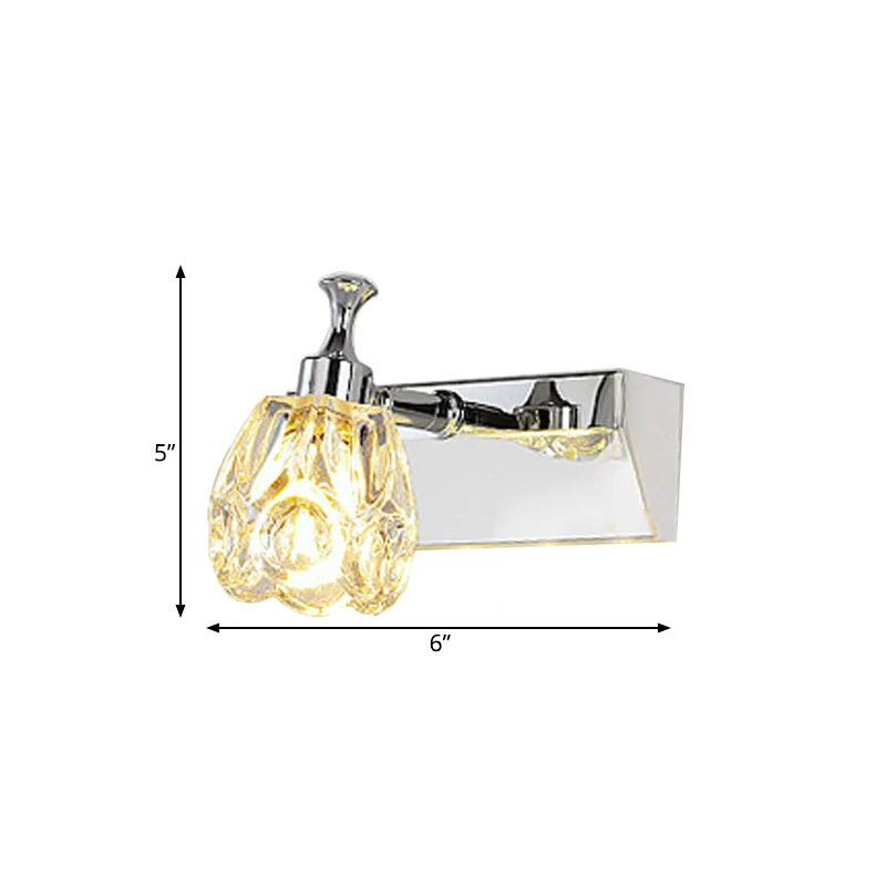 Chroom 1/2/3-Light Vanity Light Fixture Minimal Faceted Crystal Flower Wall Sconce Warm/White Light Chrome