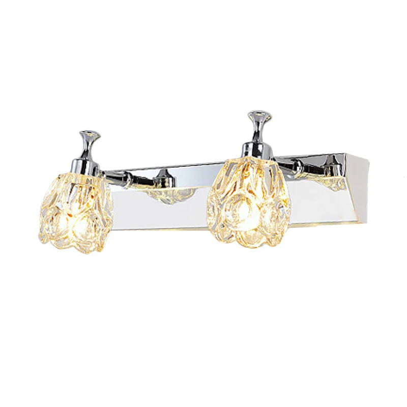 Chroom 1/2/3-Light Vanity Light Fixture Minimal Faceted Crystal Flower Wall Sconce Warm/White Light Chrome