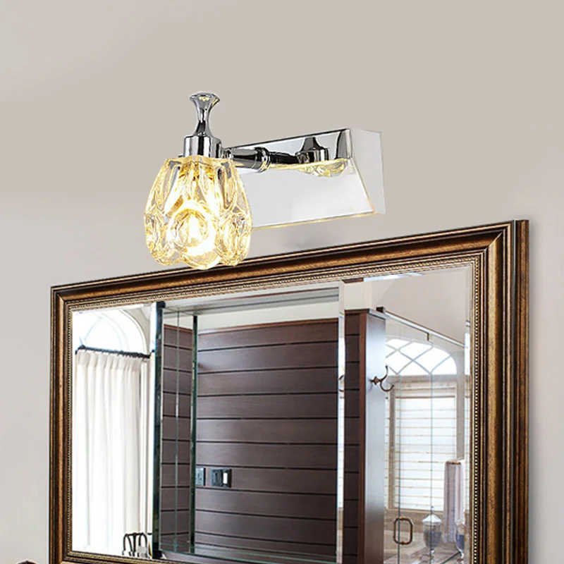 Chroom 1/2/3-Light Vanity Light Fixture Minimal Faceted Crystal Flower Wall Sconce Warm/White Light Chrome