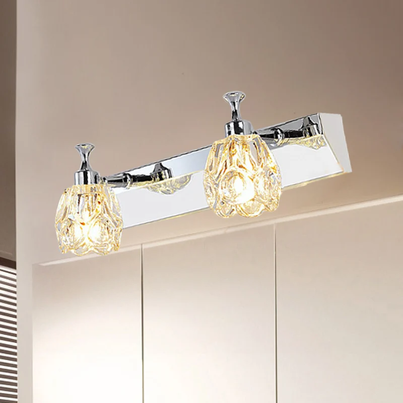 Chroom 1/2/3-Light Vanity Light Fixture Minimal Faceted Crystal Flower Wall Sconce Warm/White Light Chrome