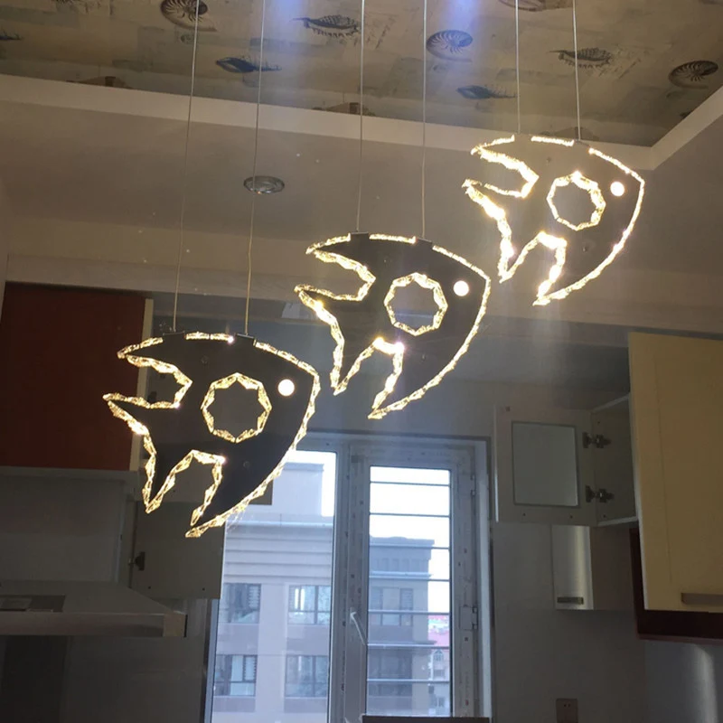 Chroom Fish Cluster Pendant Light Modernism LED Crystal Suspended Lighting Fixture Warm/White Light Chrome