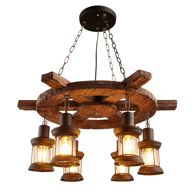 Clear Glazen Lantern Suspension Lamp Nautical Living Room Ceiling Chandelier Wood Wood