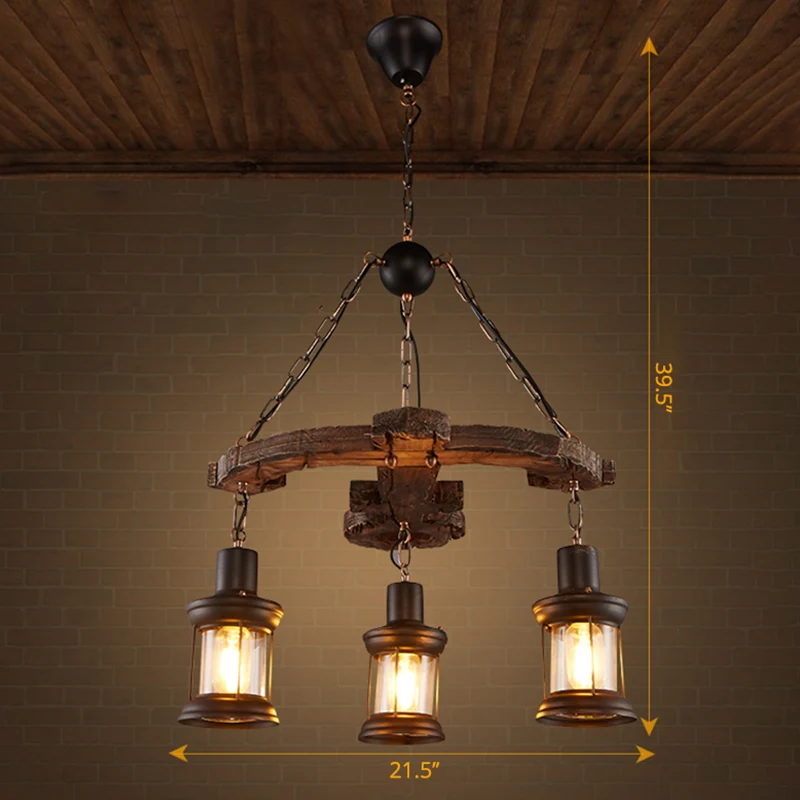 Clear Glazen Lantern Suspension Lamp Nautical Living Room Ceiling Chandelier Wood Wood