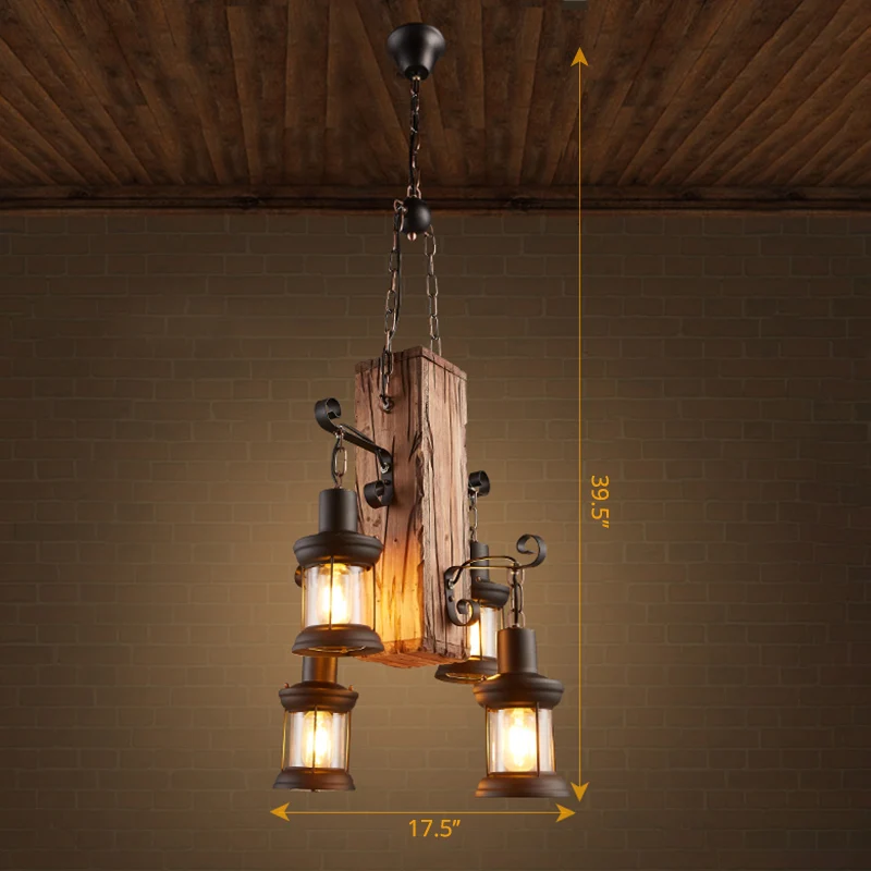 Clear Glazen Lantern Suspension Lamp Nautical Living Room Ceiling Chandelier Wood Wood