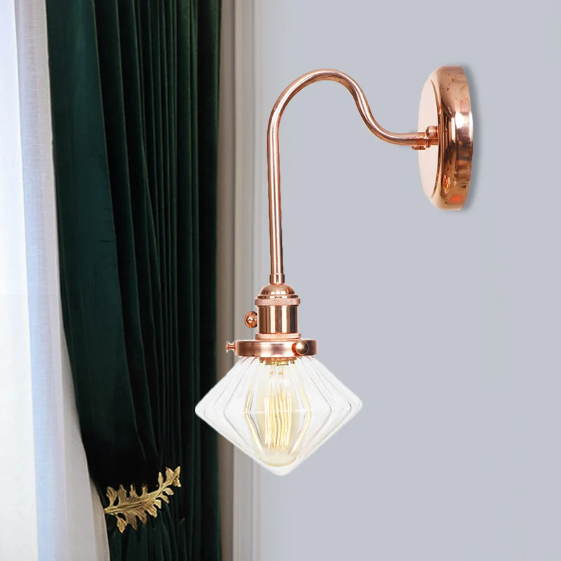 Clear/Amber Glaswerk Copper Sconce Light Diamond 1 Light Farmhouse Wall Lighting Fixture Bedroom Clear