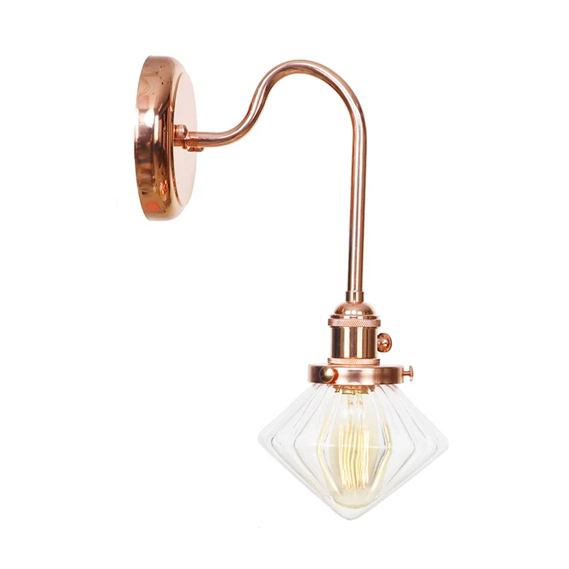 Clear/Amber Glaswerk Copper Sconce Light Diamond 1 Light Farmhouse Wall Lighting Fixture Bedroom Clear