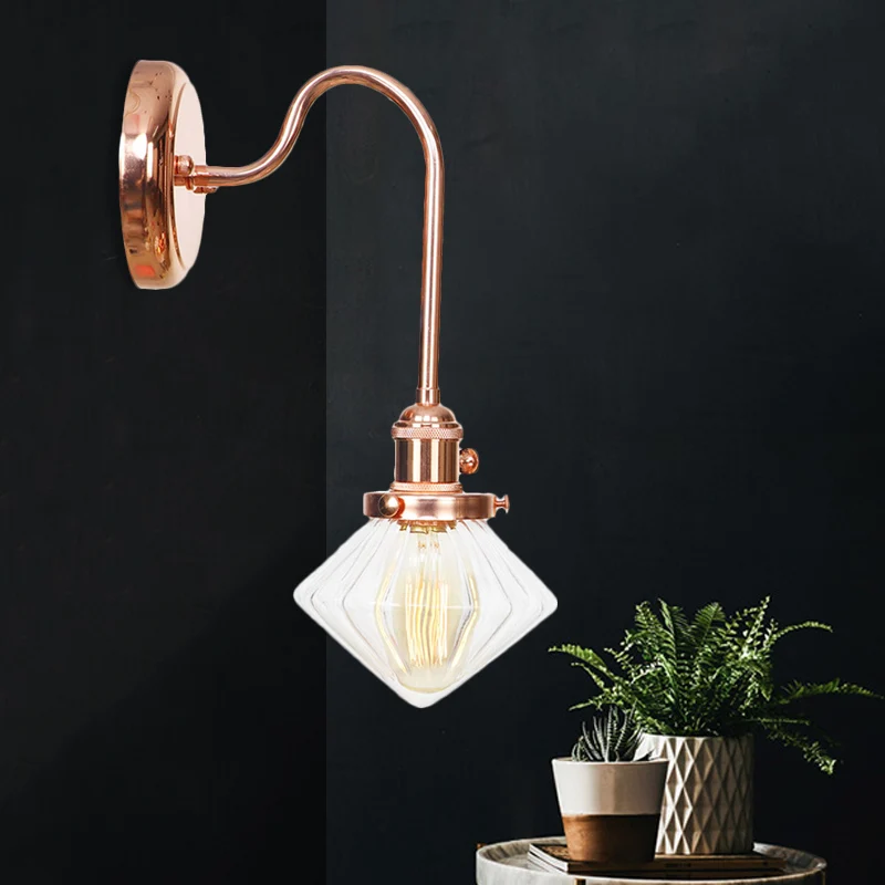 Clear/Amber Glaswerk Copper Sconce Light Diamond 1 Light Farmhouse Wall Lighting Fixture Bedroom Clear