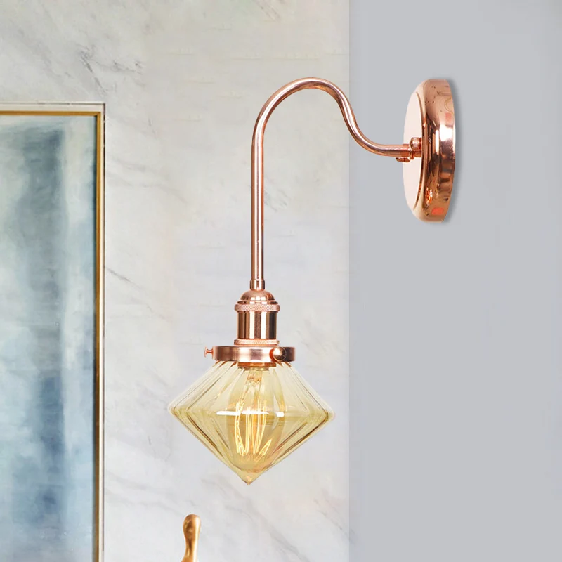 Clear/Amber Glaswerk Copper Sconce Light Diamond 1 Light Farmhouse Wall Lighting Fixture Bedroom Clear