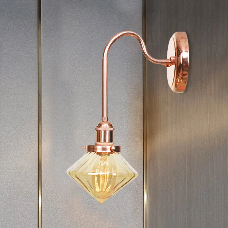 Clear/Amber Glaswerk Copper Sconce Light Diamond 1 Light Farmhouse Wall Lighting Fixture Bedroom Clear