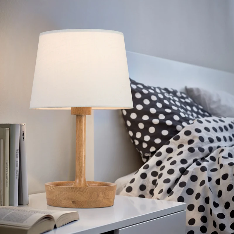 Cone Shade Fabric Task Lamp Contemporain 1 Bulb Flaxen/White Reading Light, Round Beige Wood Base White