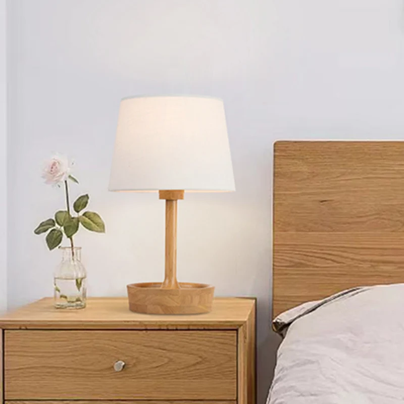 Cone Shade Fabric Task Lamp Contemporain 1 Bulb Flaxen/White Reading Light, Round Beige Wood Base White