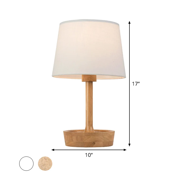 Cone Shade Fabric Task Lamp Contemporain 1 Bulb Flaxen/White Reading Light, Round Beige Wood Base White