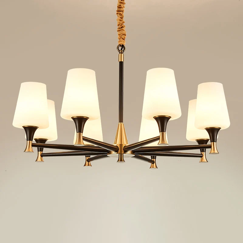 Conical White Glass Chandelier Light Traditional Bedroom Ceiling Suspension Lamp Zwart White