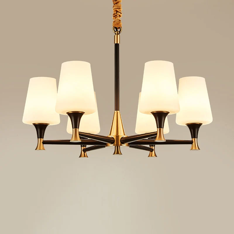 Conical White Glass Chandelier Light Traditional Bedroom Ceiling Suspension Lamp Zwart White