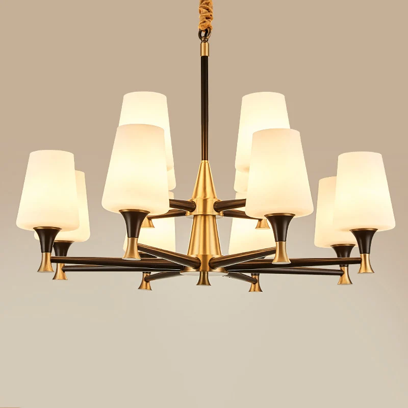 Conical White Glass Chandelier Light Traditional Bedroom Ceiling Suspension Lamp Zwart White