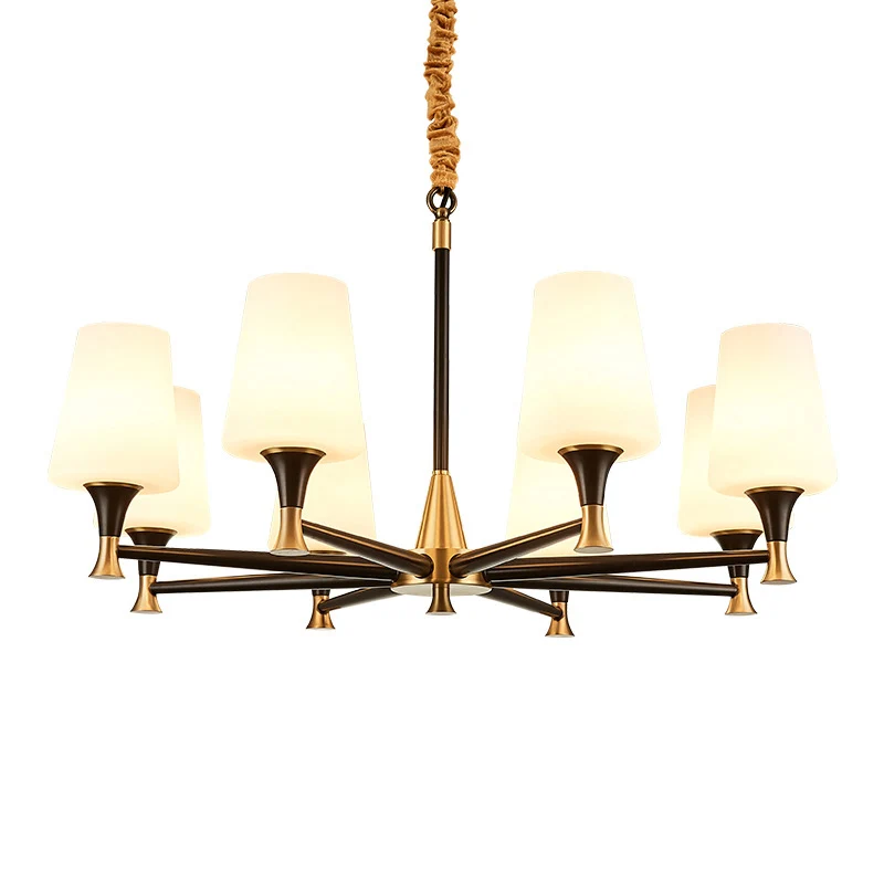 Conical White Glass Chandelier Light Traditional Bedroom Ceiling Suspension Lamp Zwart White