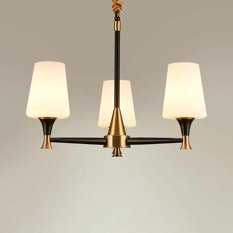 Conical White Glass Chandelier Light Traditional Bedroom Ceiling Suspension Lamp Zwart White