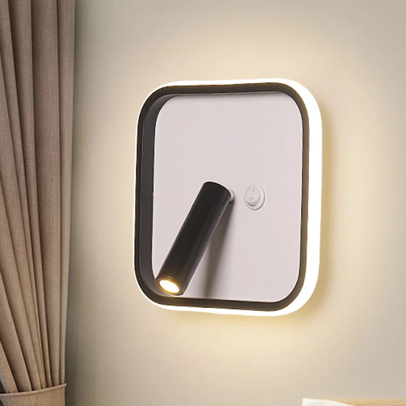 Contemporary Circle/Square/Ellipse Sconce Metaal LED Bedside Wall Lighting Black, White/Warm Light Black