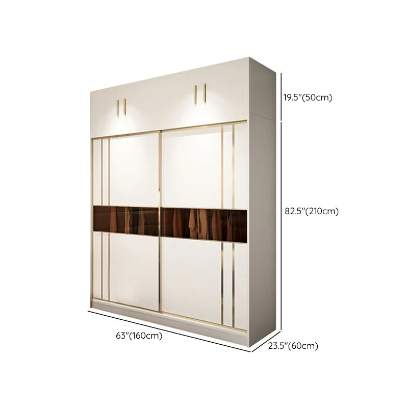 Contemporary Mild Close Doors Wardrobe Cabinet White Wood Sliding Doors Shelves 47l
