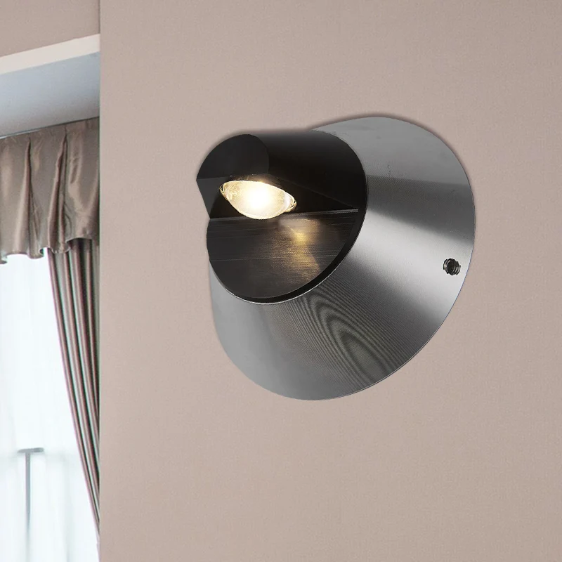 Contemporary Round Wall Lighting Aluminum Warm/White Light 1 Light Corridor Sconce Lighting Fixture Zwart Black