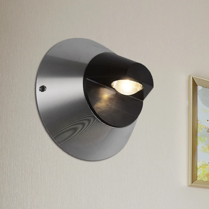 Contemporary Round Wall Lighting Aluminum Warm/White Light 1 Light Corridor Sconce Lighting Fixture Zwart Black