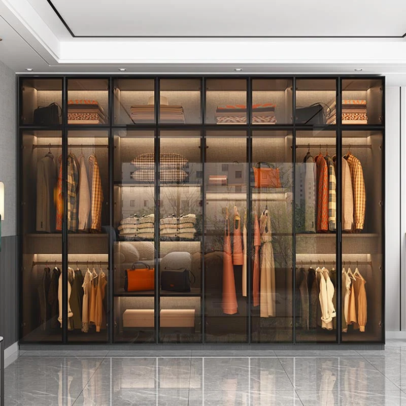 Contemporary Style Glass Wardrobe Mild Close Door Wardrobe Closet Bedroom 23