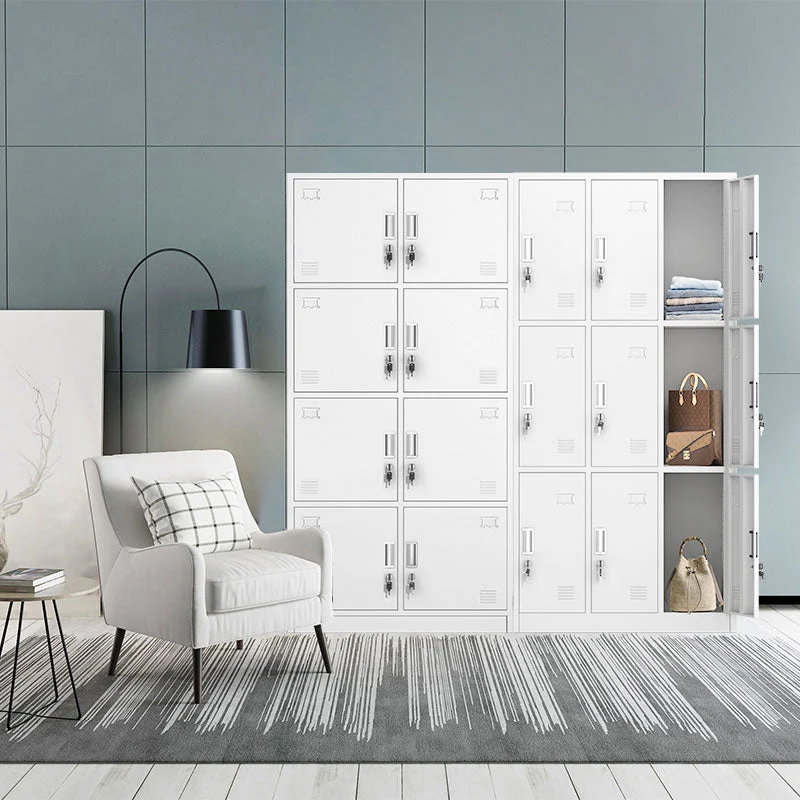 Contemporary Style Metal Wardrobe White Colour Donzig Close Doors Wardrobe Closet 33l