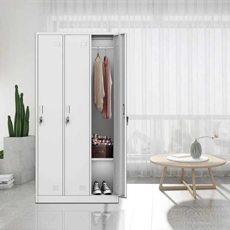 Contemporary Style Metal Wardrobe White Colour Donzig Close Doors Wardrobe Closet 33l