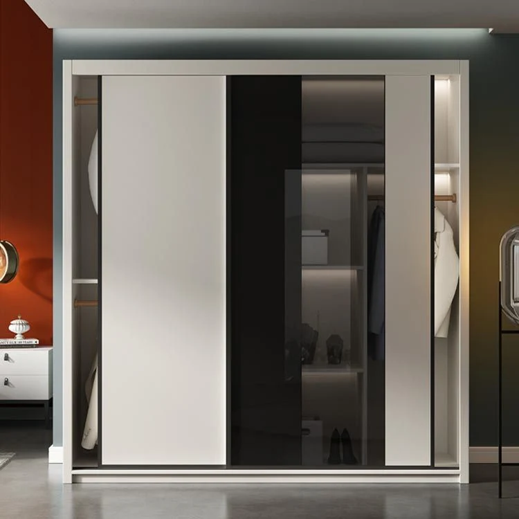 Contemporary Style Wood Wardrobe Melkwit Colour Wardrobe Closet Sliding Door 47l