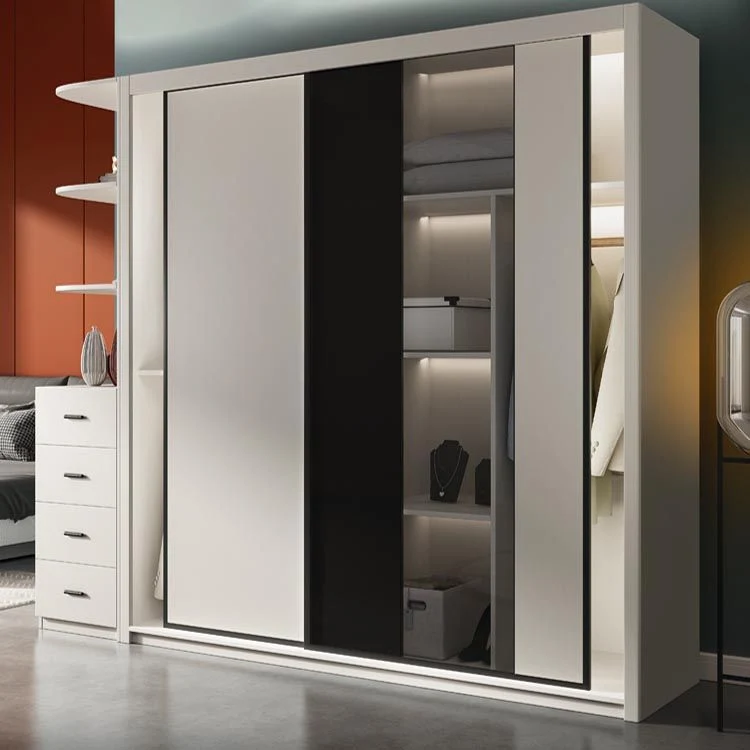 Contemporary Style Wood Wardrobe Melkwit Colour Wardrobe Closet Sliding Door 47l