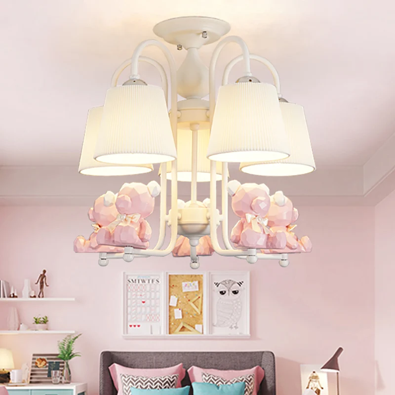 Contemporary Tapered Shade Hanging Lights Fabric Hanging Chandelier Living Room Pink
