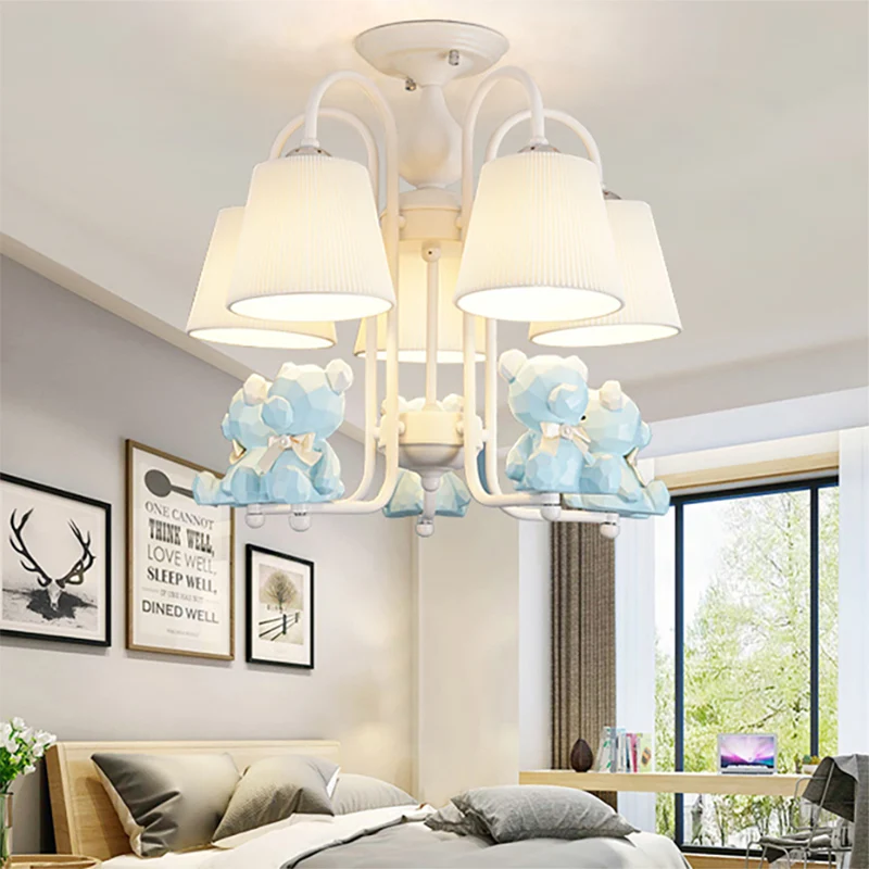 Contemporary Tapered Shade Hanging Lights Fabric Hanging Chandelier Living Room Pink