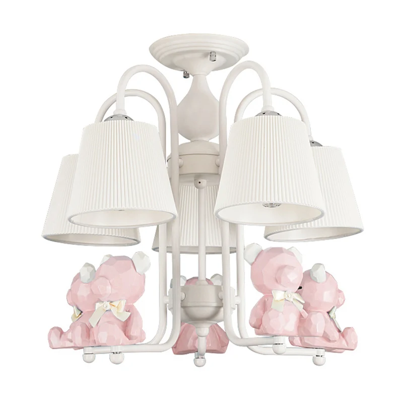 Contemporary Tapered Shade Hanging Lights Fabric Hanging Chandelier Living Room Pink