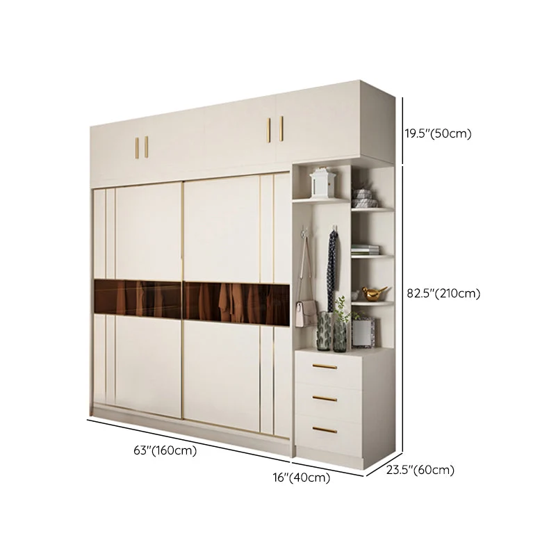 Contemporary Zacht Close Doors Wardrobe Cabinet White Wood Sliding Doors Shelves 47l